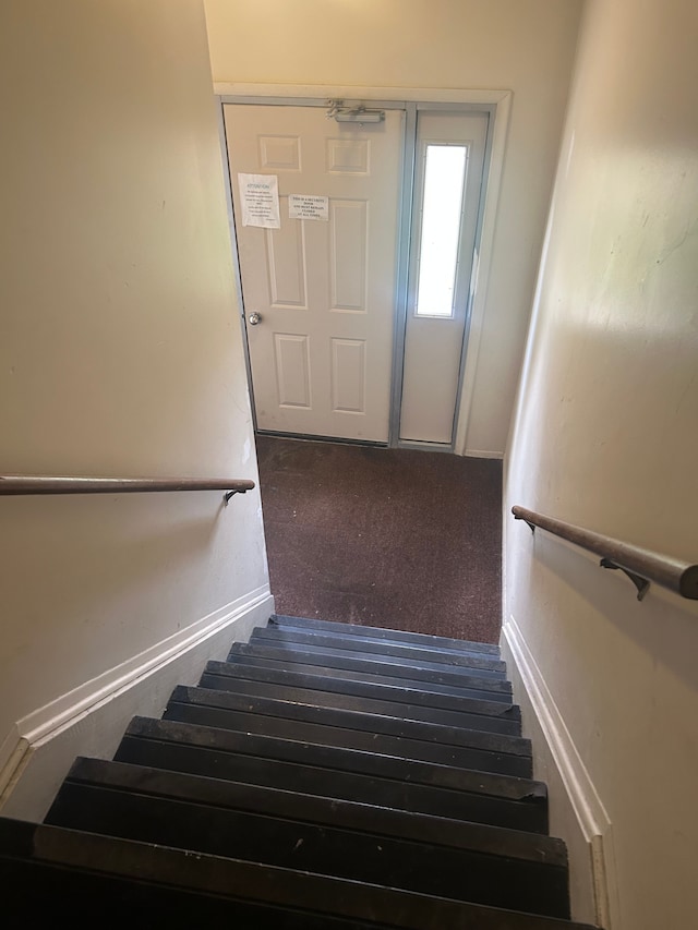 stairway with carpet flooring