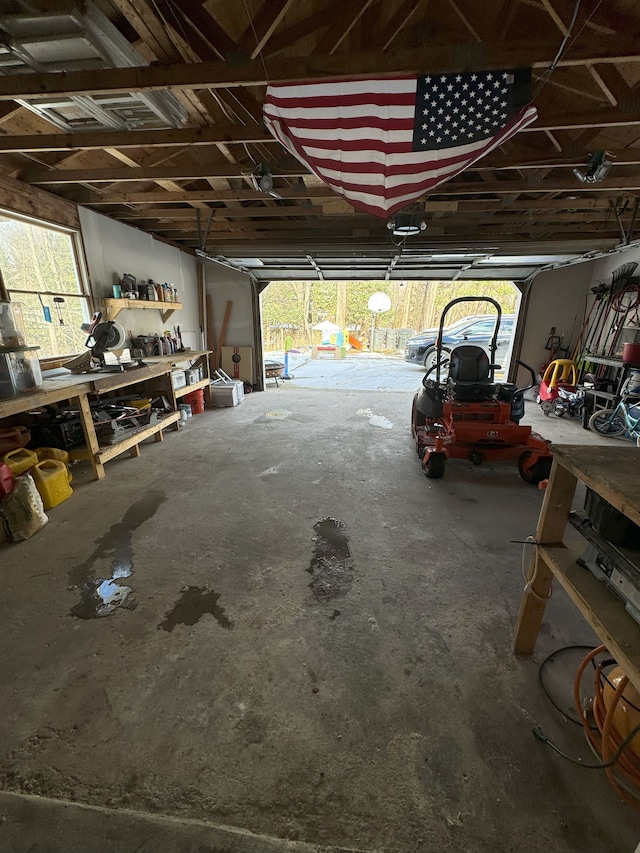 garage featuring a workshop area