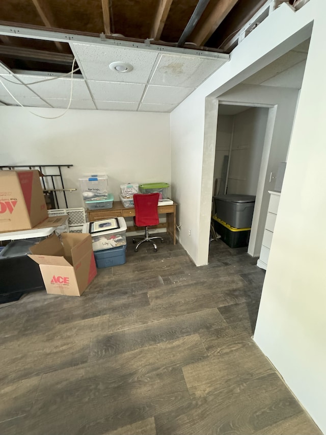 basement featuring dark hardwood / wood-style floors