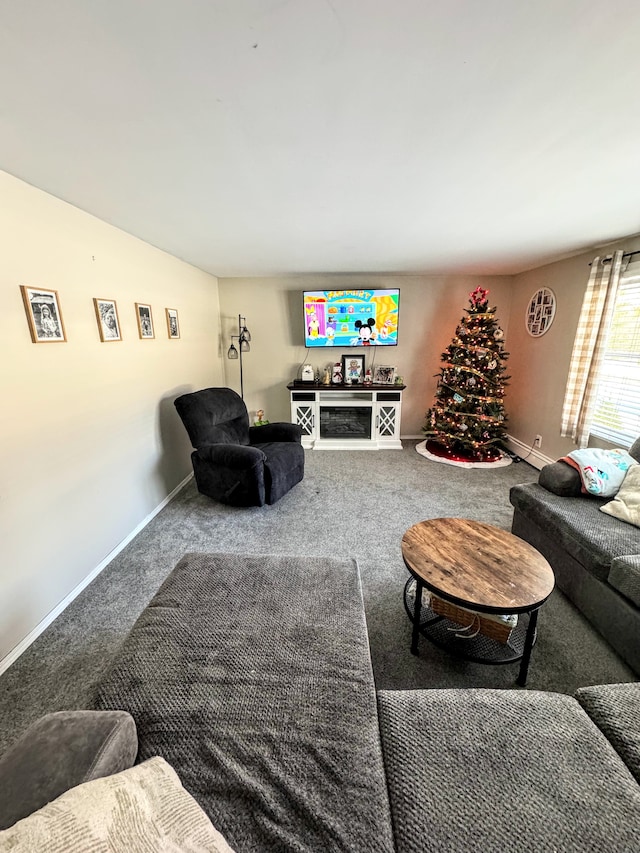 living room featuring carpet