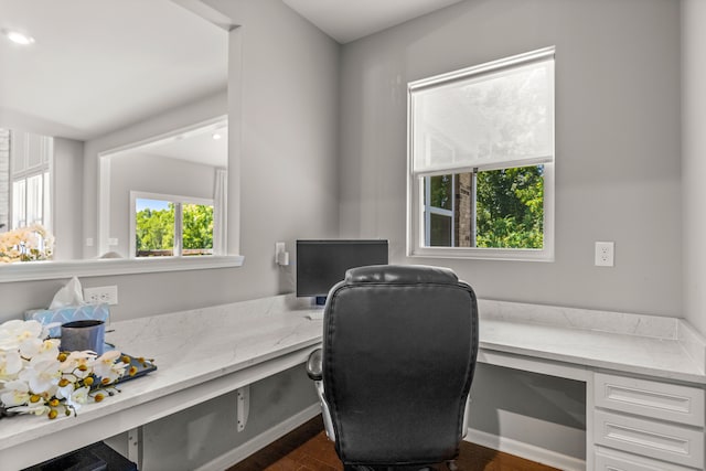 home office featuring dark wood-type flooring