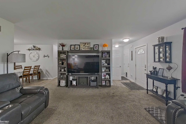 living room featuring carpet