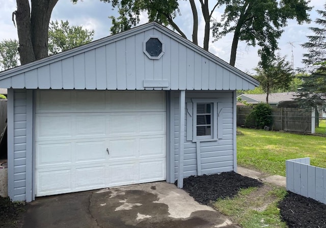 garage with a yard