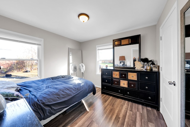 bedroom featuring hardwood / wood-style floors and multiple windows