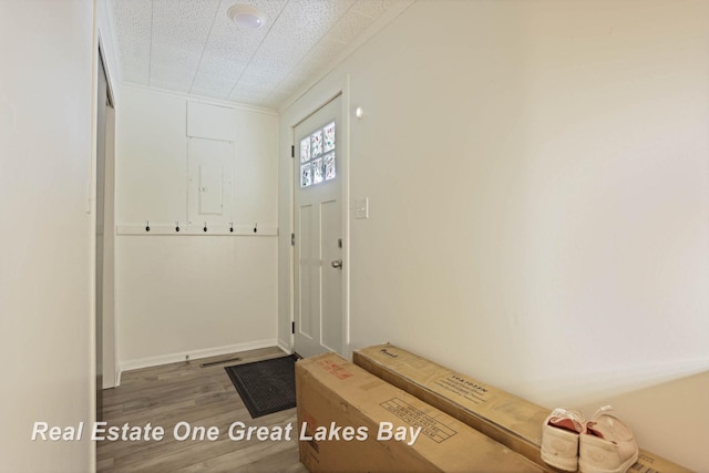 entryway with hardwood / wood-style floors