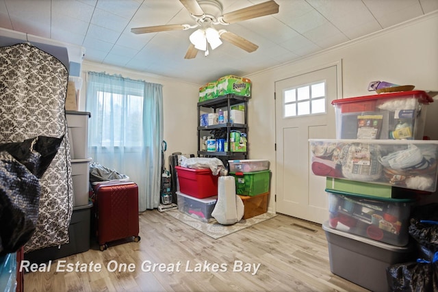 storage featuring ceiling fan