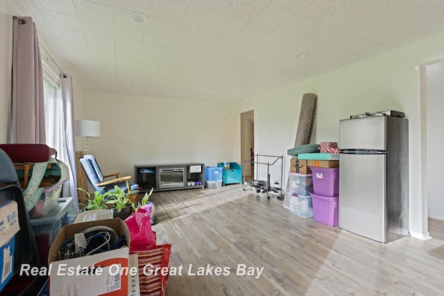 recreation room with light hardwood / wood-style floors