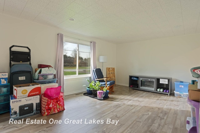 recreation room with hardwood / wood-style floors