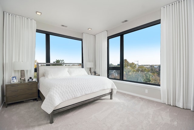 carpeted bedroom with multiple windows