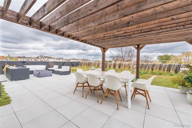 view of patio featuring a pergola and an outdoor hangout area