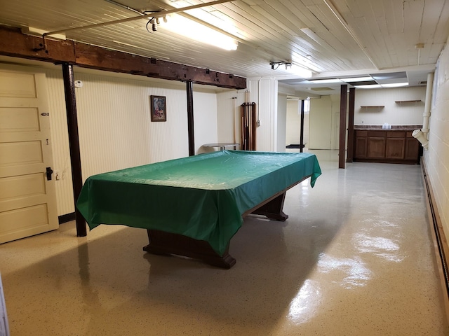 rec room featuring billiards and wood ceiling