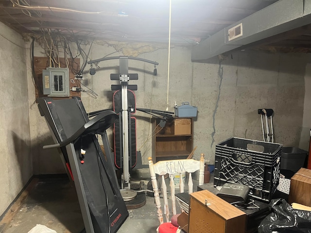 workout area featuring electric panel