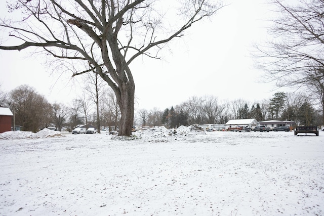 view of yard layered in snow