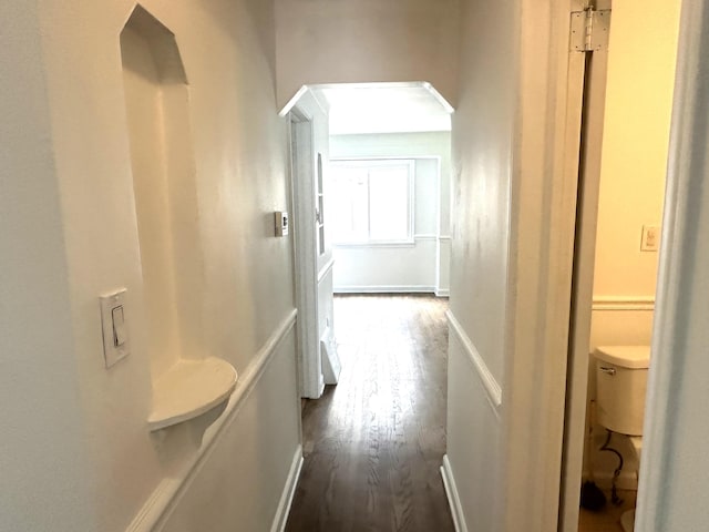 hall with dark hardwood / wood-style flooring