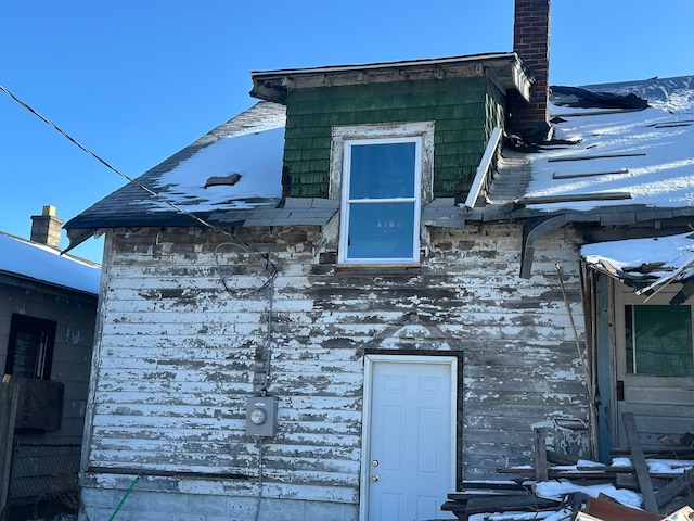 view of snow covered exterior