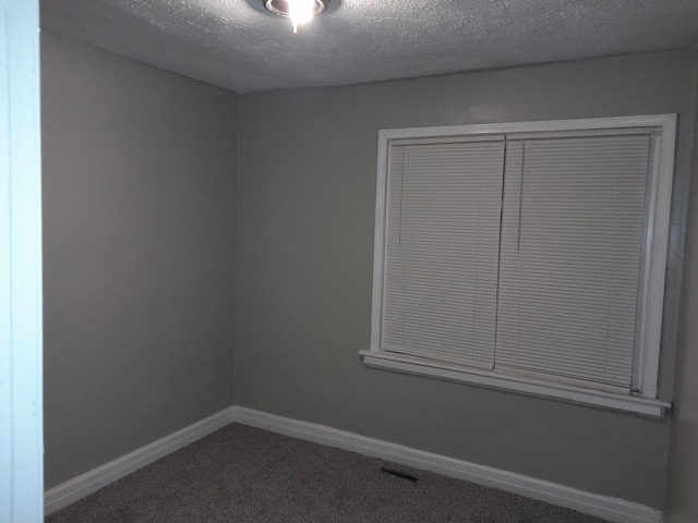 carpeted empty room featuring a textured ceiling