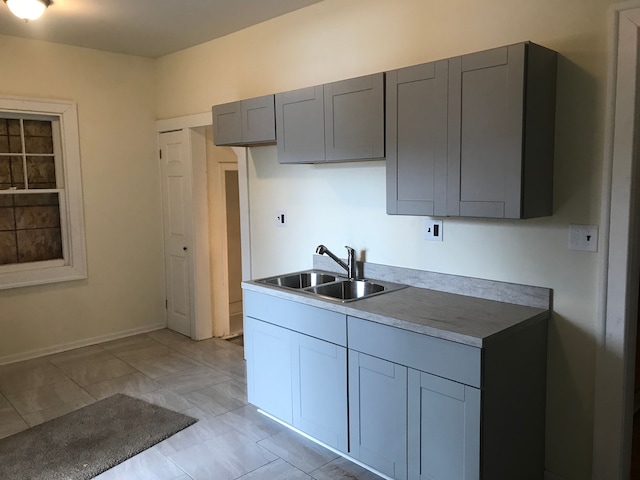 kitchen with gray cabinets and sink