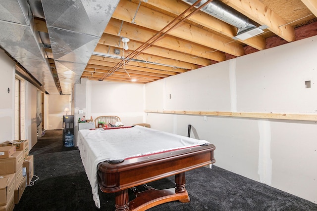 playroom with dark carpet and pool table