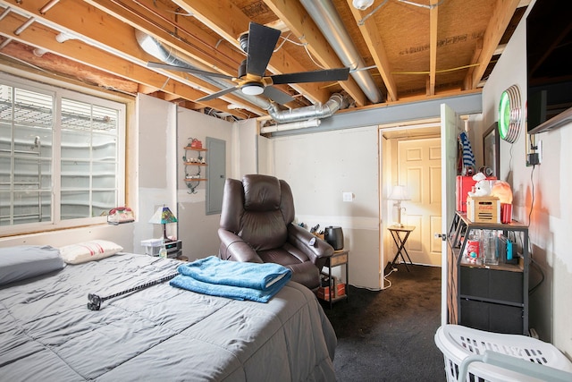 carpeted bedroom featuring electric panel