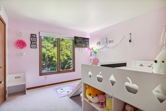 bedroom with light carpet