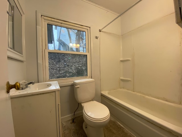 full bathroom with vanity,  shower combination, and toilet