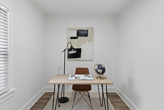 home office featuring dark hardwood / wood-style flooring