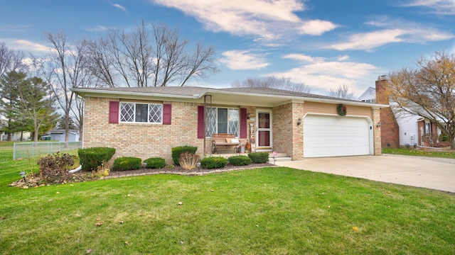 ranch-style house with a garage and a front yard