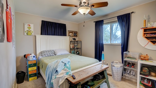 bedroom with carpet flooring and ceiling fan