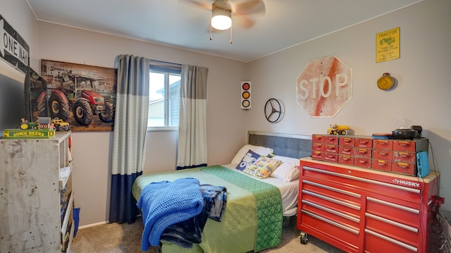 bedroom with carpet and ceiling fan