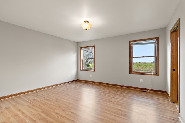 empty room with a wealth of natural light and light hardwood / wood-style floors