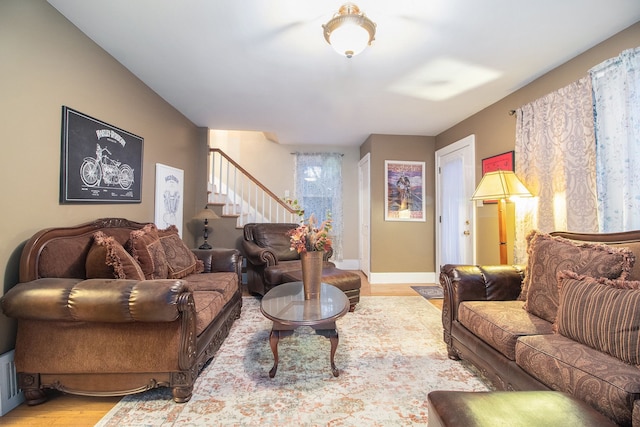 living room featuring light wood-type flooring