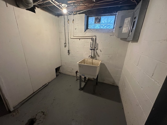 basement with electric panel