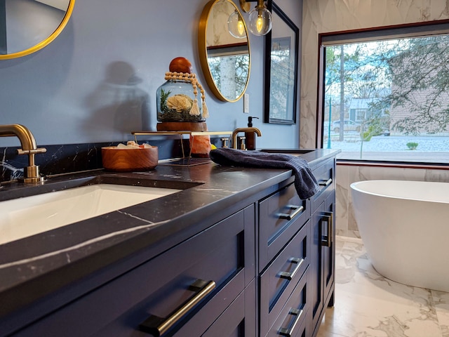 bathroom featuring vanity and a bathtub