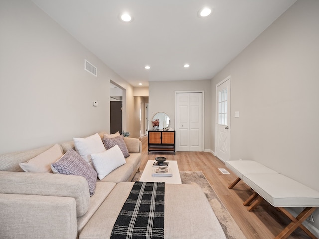 living room with light wood-type flooring