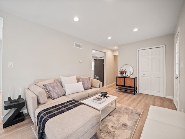 living room with light wood-type flooring