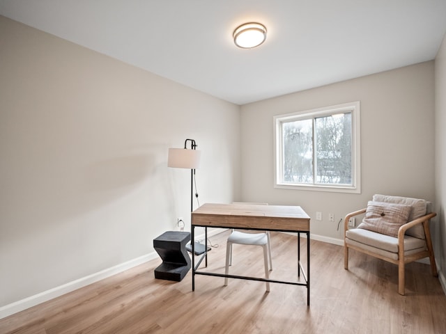 office with light wood-type flooring