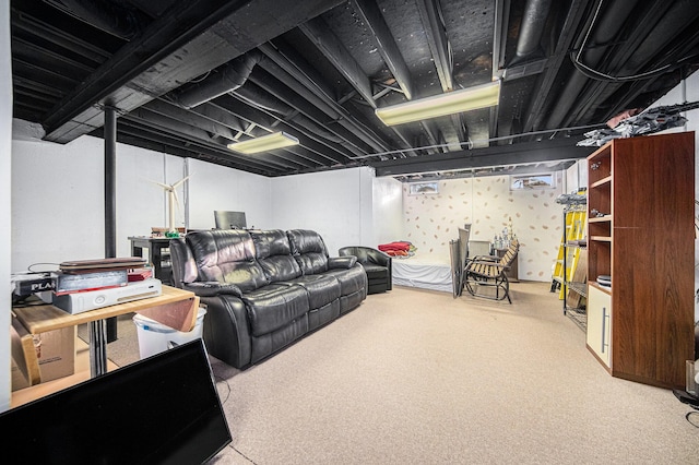 basement featuring carpet floors