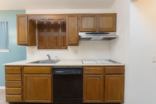 1930 Whittlesey St, Flint, MI 48503 - kitchen with white electric stovetop, light countertops, a sink, dishwasher, and under cabinet range hood