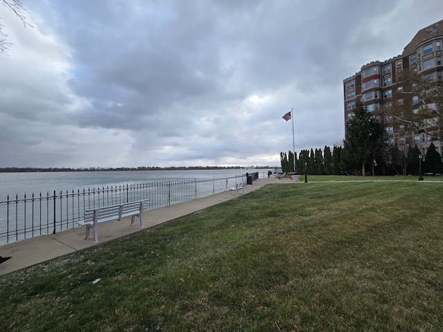 exterior space with a water view