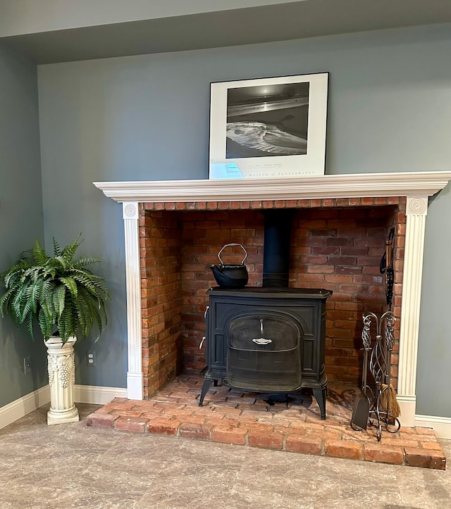 details featuring a wood stove