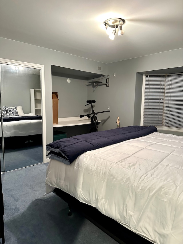 bedroom featuring carpet and a closet