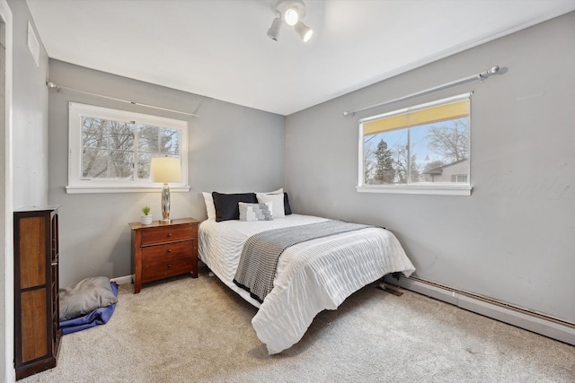 carpeted bedroom with multiple windows