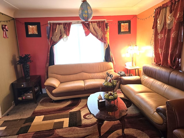 living room with carpet flooring