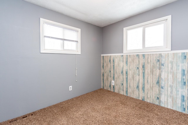 unfurnished room with carpet floors and a textured ceiling