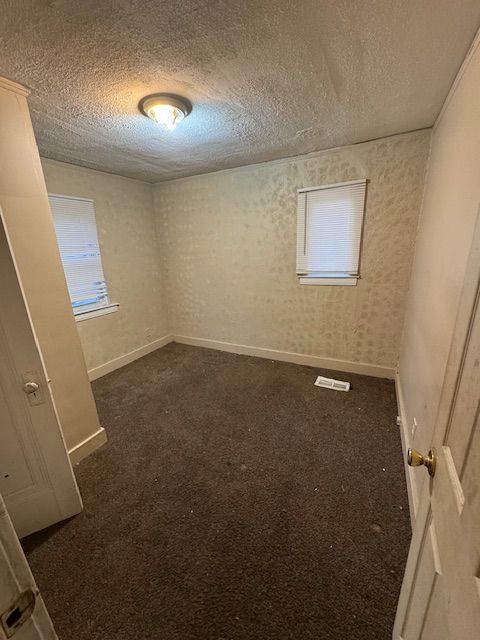 carpeted spare room with a textured ceiling