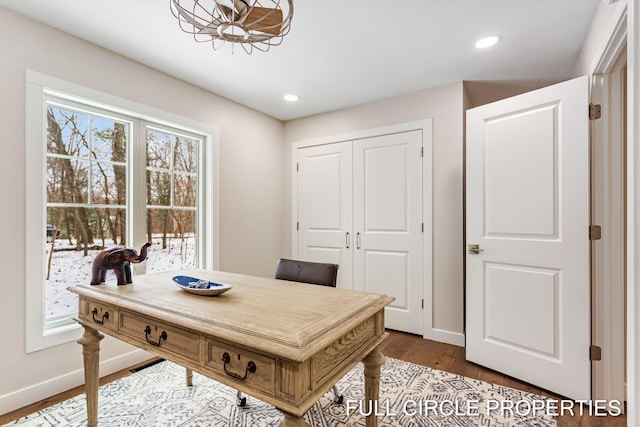 office area featuring hardwood / wood-style floors