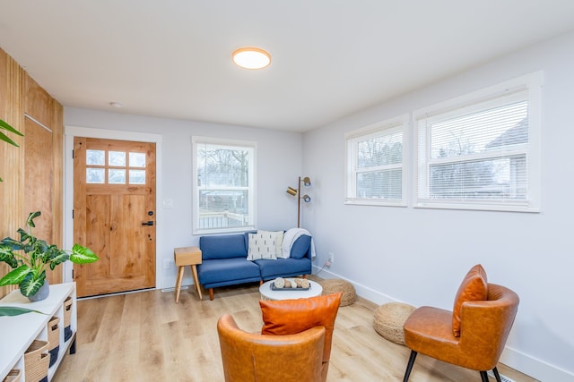 living area with light hardwood / wood-style flooring