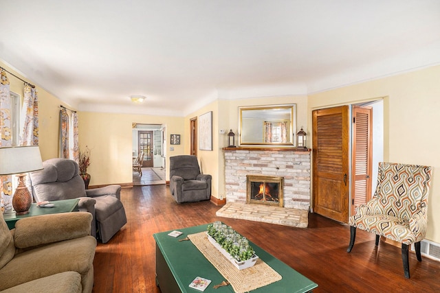 living room with dark hardwood / wood-style floors