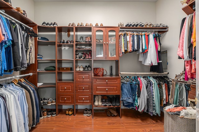 walk in closet featuring wood finished floors