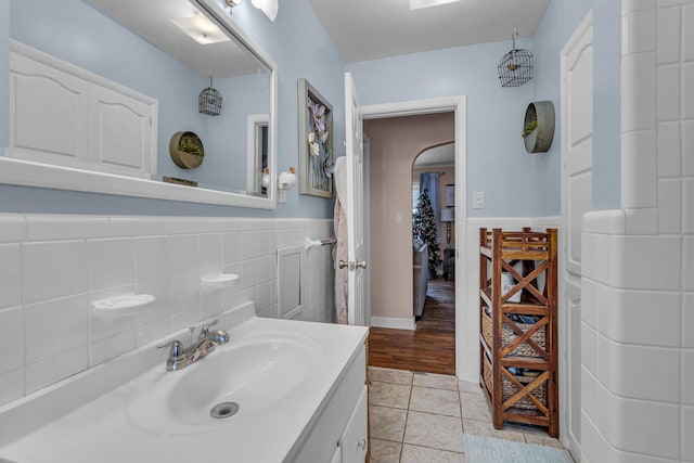 bathroom with vanity and tile patterned floors